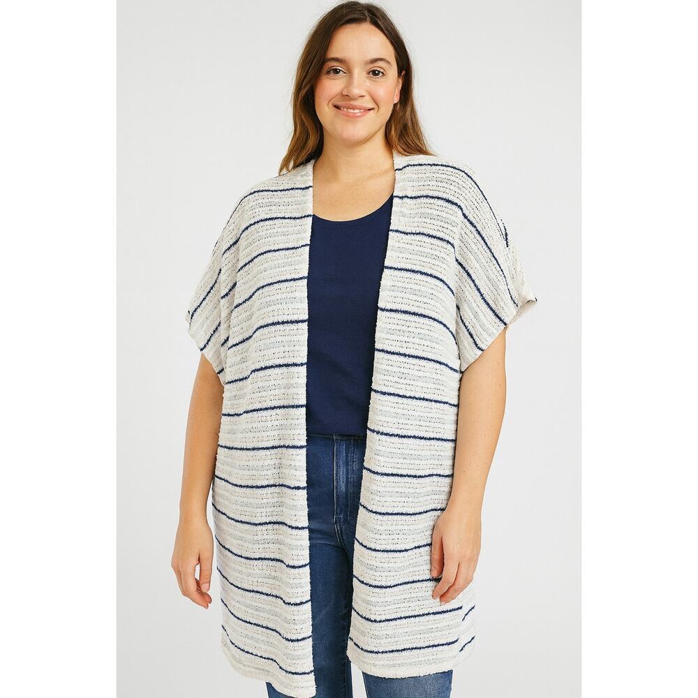 Lane bryant 26 / 28 open knit striped shawl open cardigan office teacher sweater